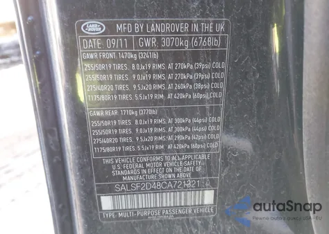 2012 Land Rover Range Rover Sport Hse from USA, damaged, VIN SALSF2D48CA721321